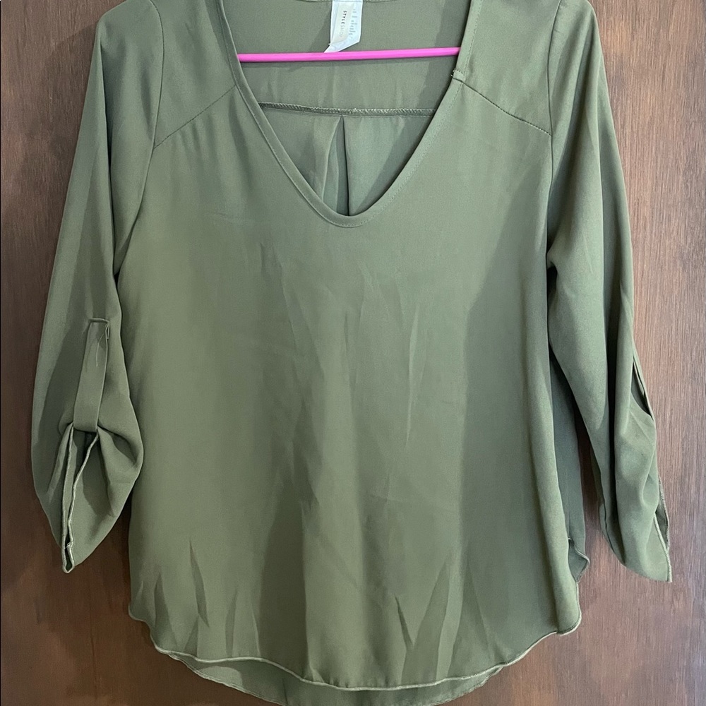 Sheer batwing olive blouse top